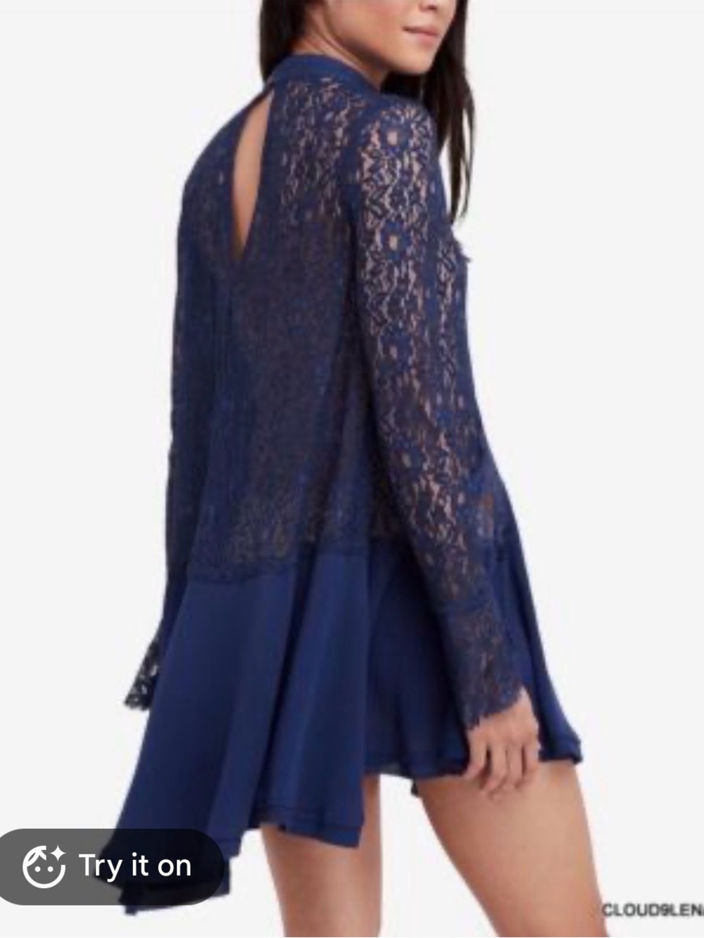 Navy Lace Long-Sleeve Swing Dress